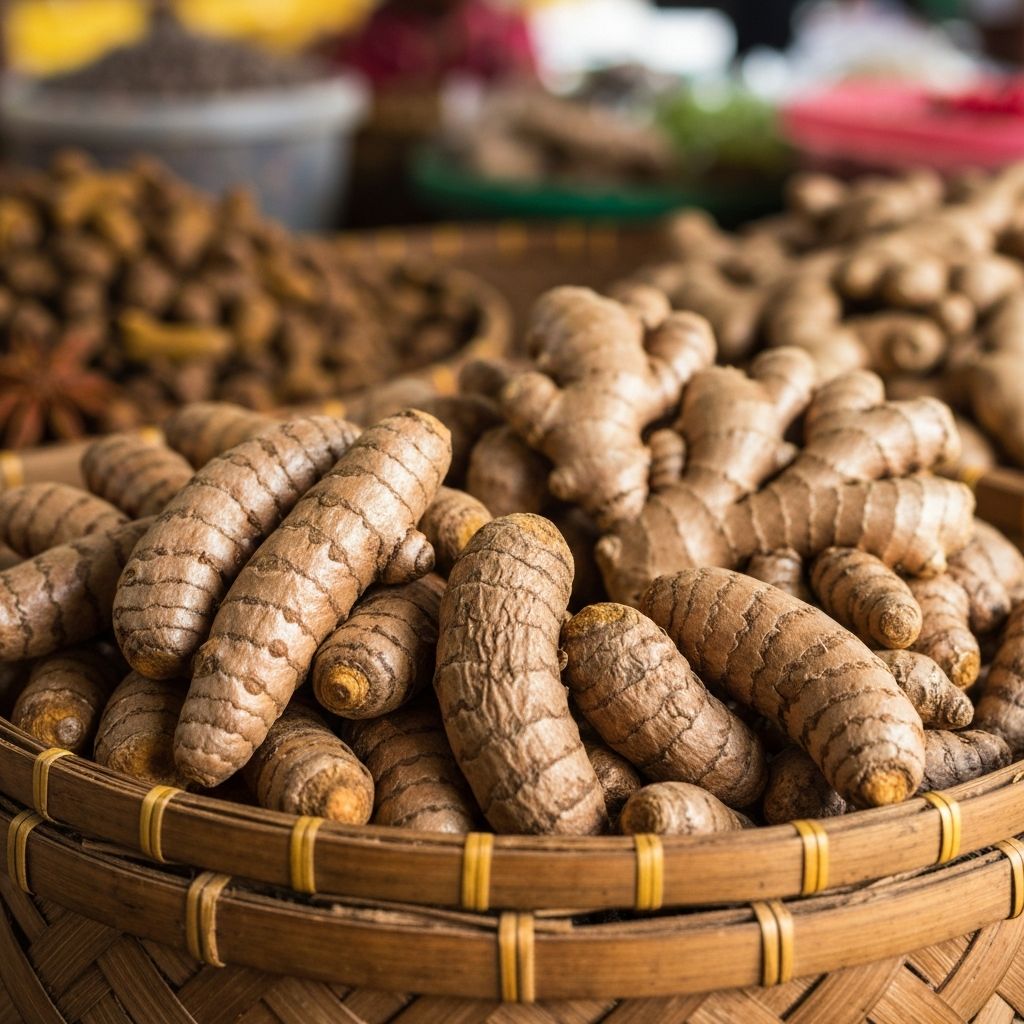 Dried turmeric and ginger rhizomes